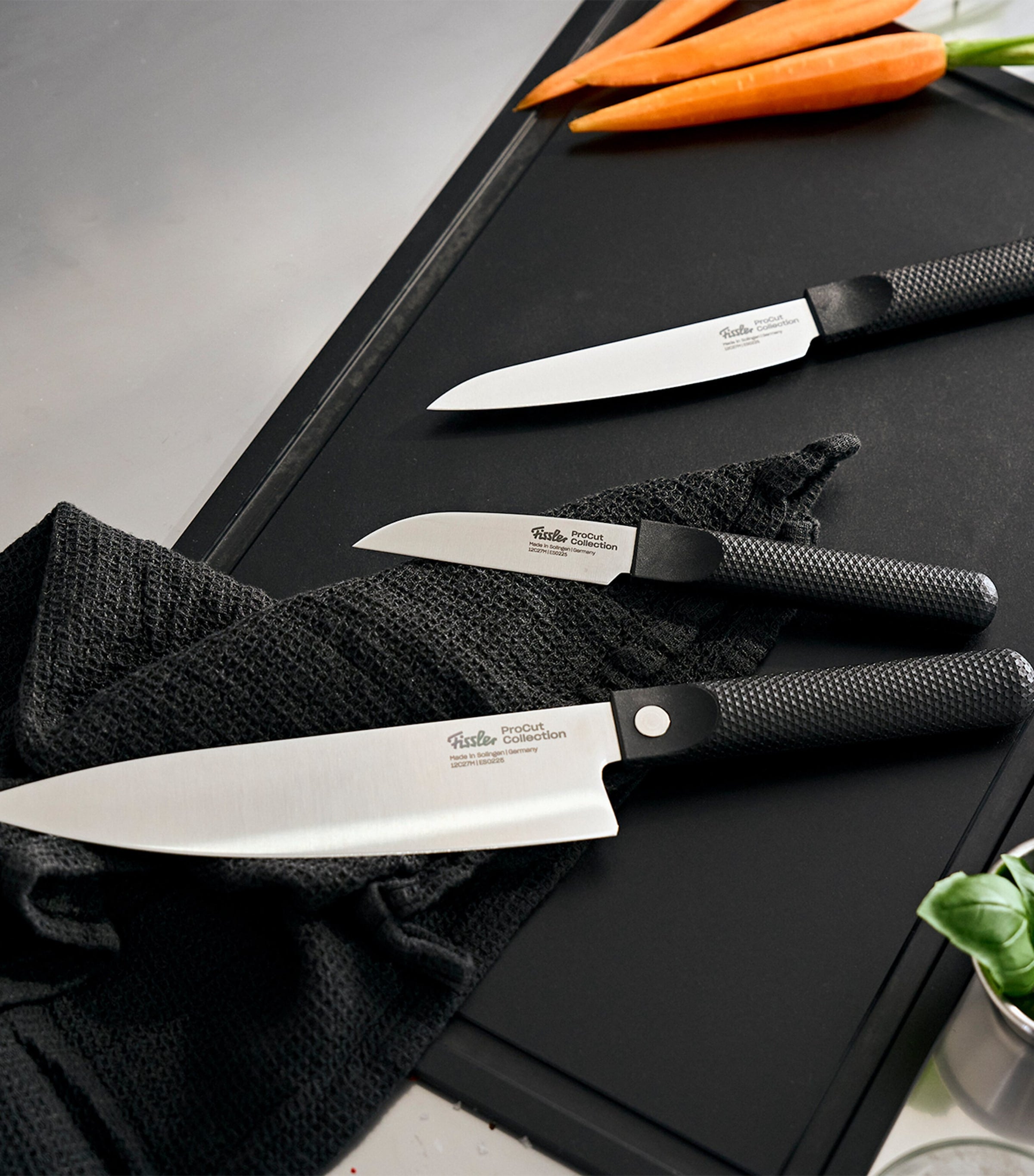 Fissler ProCut knife set with paring, utility, and chef knives - British product