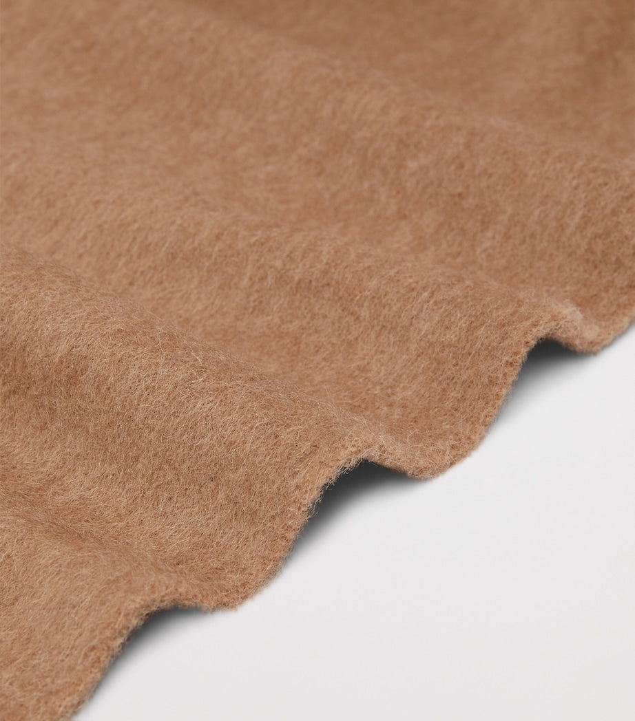 Max Mara wool fringed logo scarf, UK version