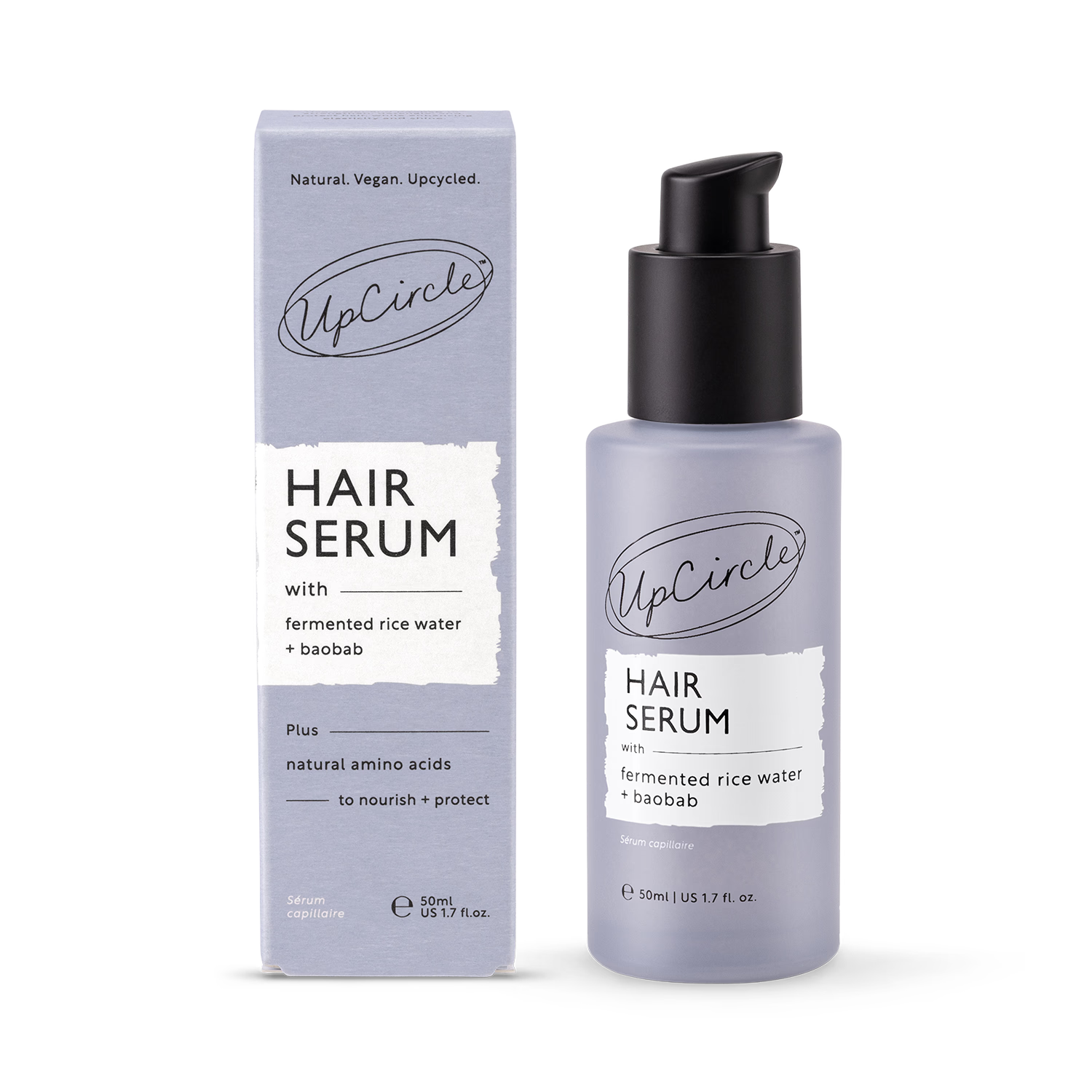 UpCircle hair serum with fermented rice water and baobab 50ml, imported from the UK