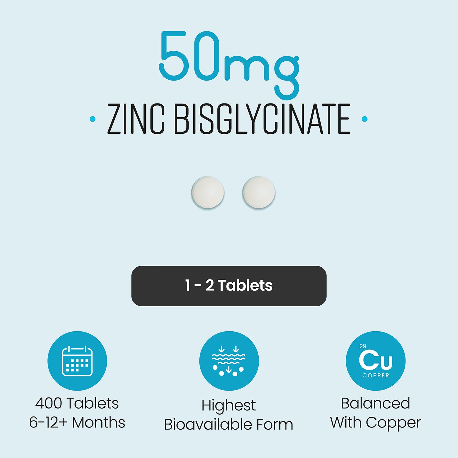VitaBright Zinc Bisglycinate with Copper supplement 400 tablets, UK version