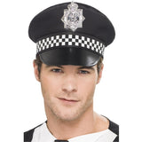 Smiffys Policeman Cap black panda check band, imported from the UK
