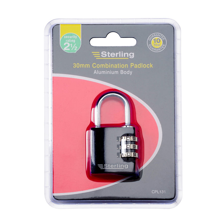 Sterling 30mm Combination Padlock DIY ASDA   