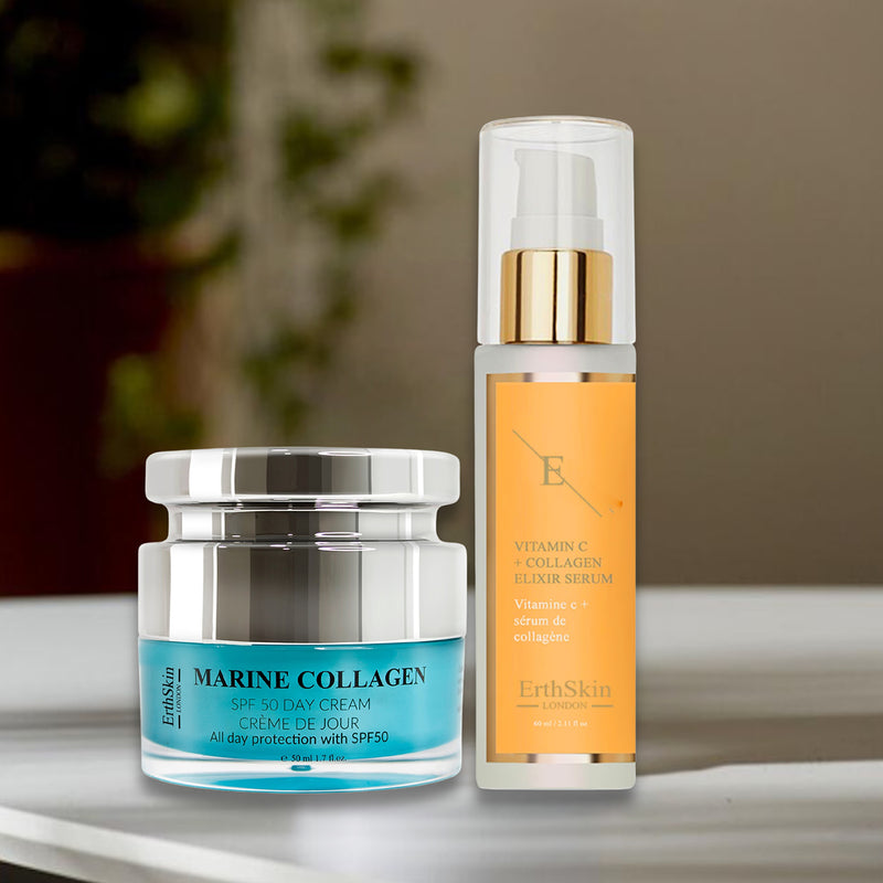 Erth Skin London marine collagen SPF50 day cream 50ml and vitamin C serum 60ml - British product
