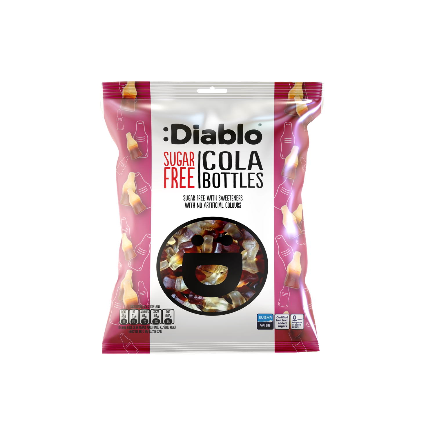 Diablo sugar free cola bottles 75g pack of 8, imported from the UK