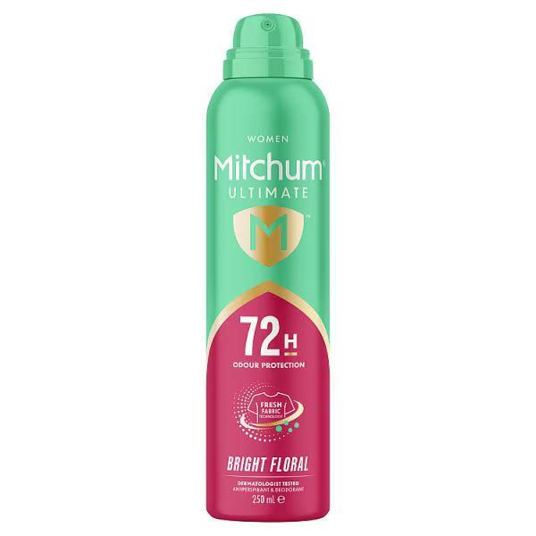Mitchum 72H Antiperspirant Spray Bright Floral 250ml, imported from the UK