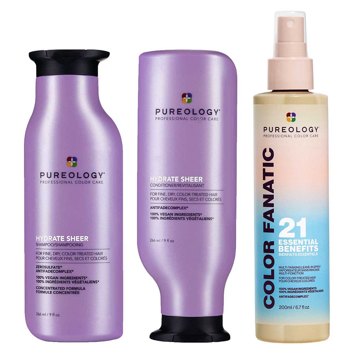 Pureology Hydrate Sheer Shampoo, Conditioner and Color Fanatic Leave In Conditioner Bundle GOODS Boots   