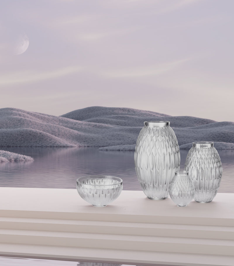 Lalique small crystal feather vase 15cm, UK version