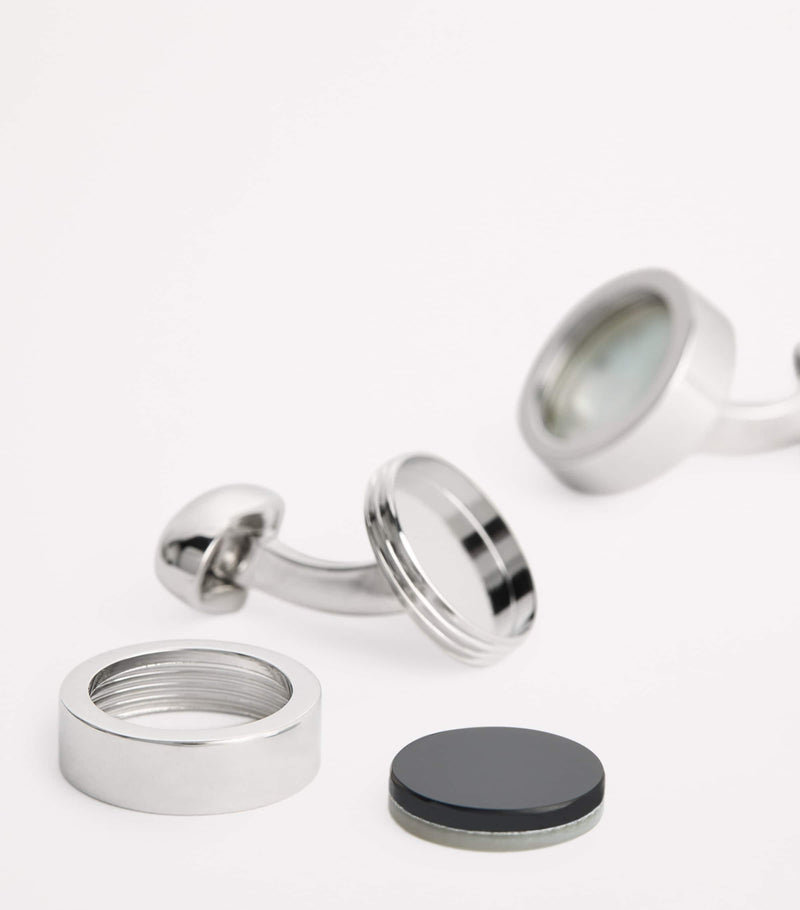 Babette Wasserman reversible disc cufflinks rhodium plated, imported from the UK