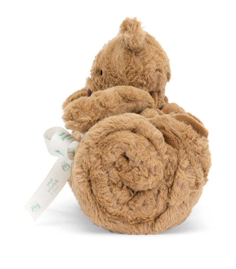 Jellycat bear blanket with textured fur and bear head, 56cm x 70cm, UK version