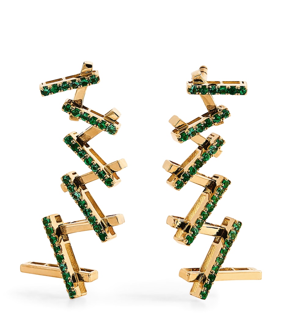 Suzanne Kalan yellow gold and emerald wishbone earrings, UK version