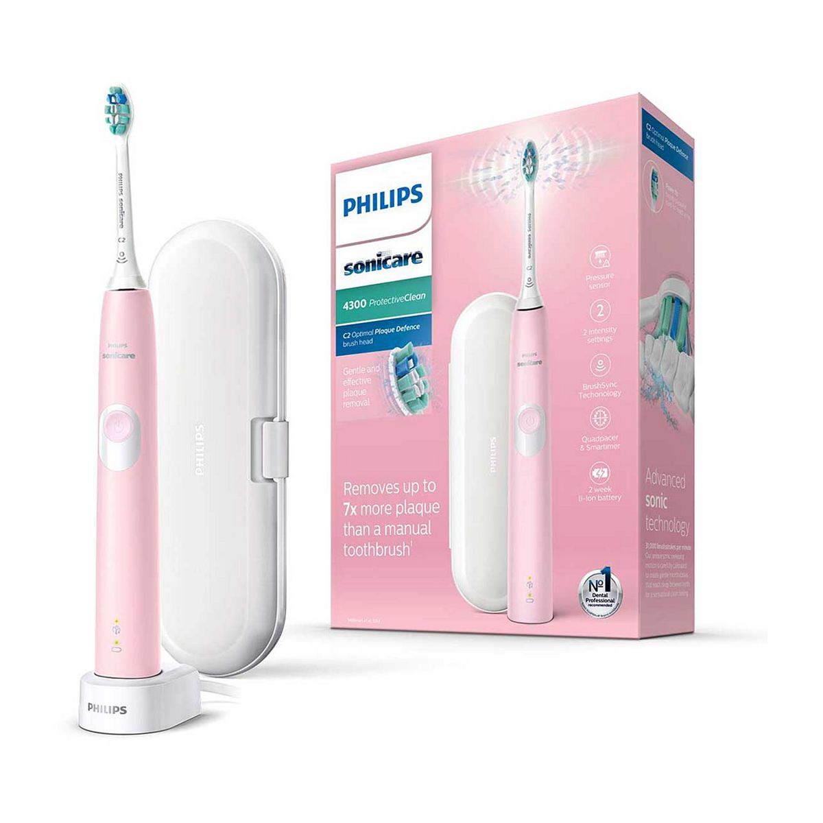 Philips Sonicare ProtectiveClean 4300 Pink Electric Toothbrush & Toothbrush Head HX6806/03 Dental Boots   