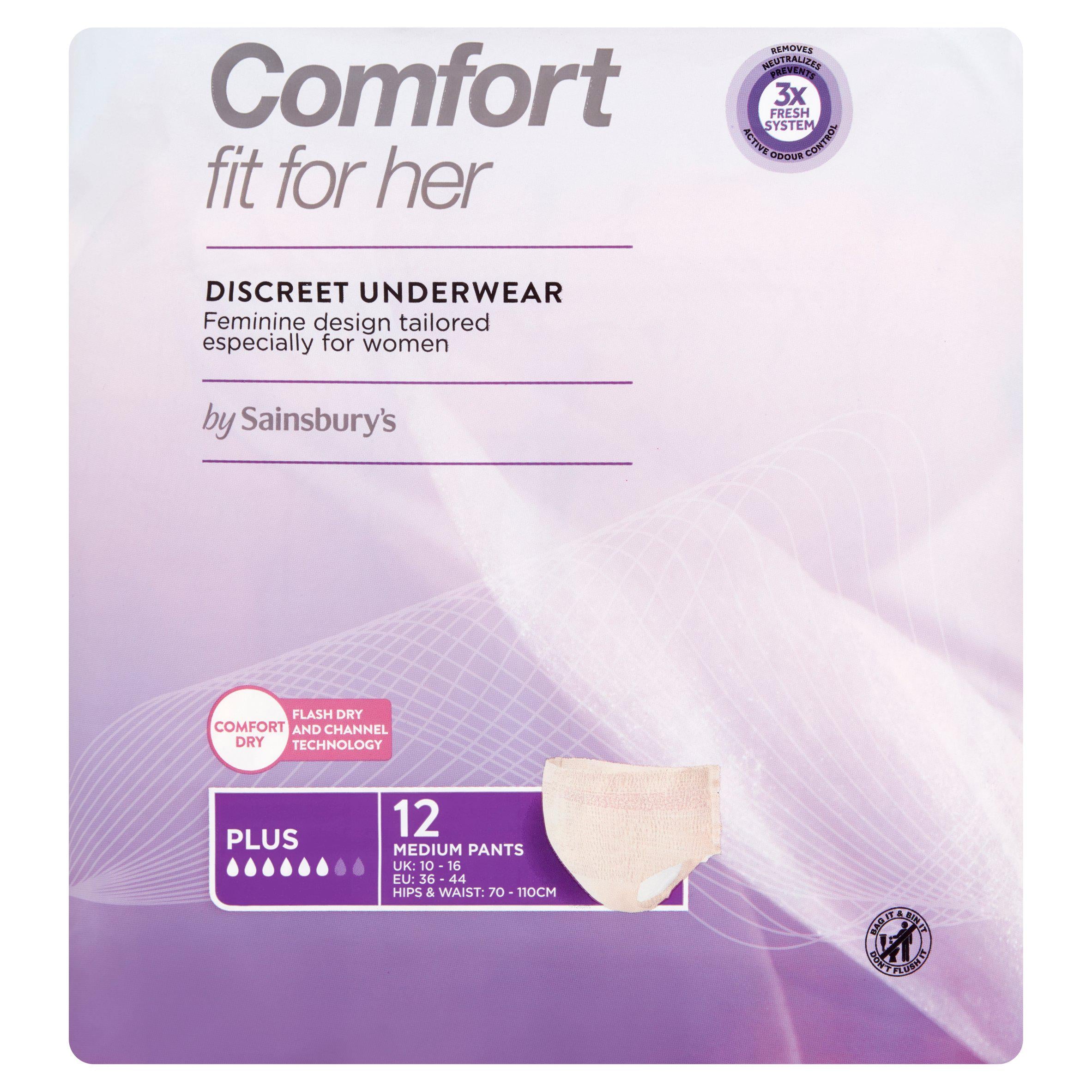 Sainsbury's Comfort Fit for Her Discreet Underwear Pants Plus Medium x12 bladder weakness Sainsburys   