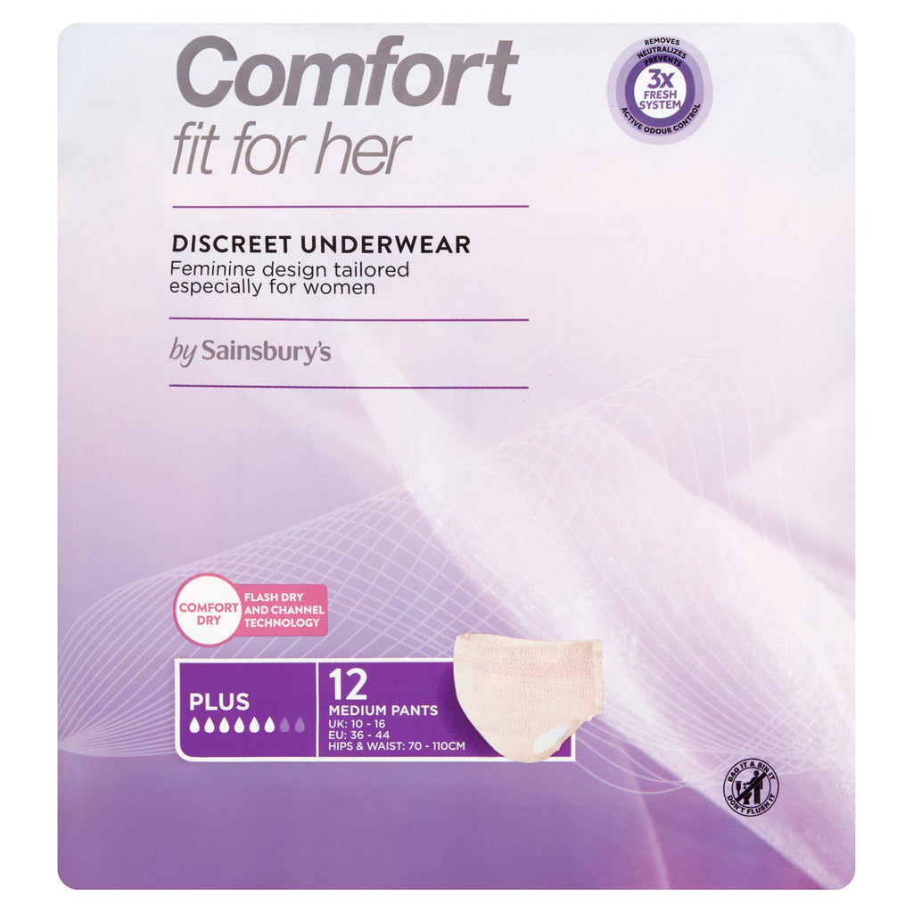 Sainsbury's Comfort Fit for Her Discreet Underwear Pants Plus Medium x12