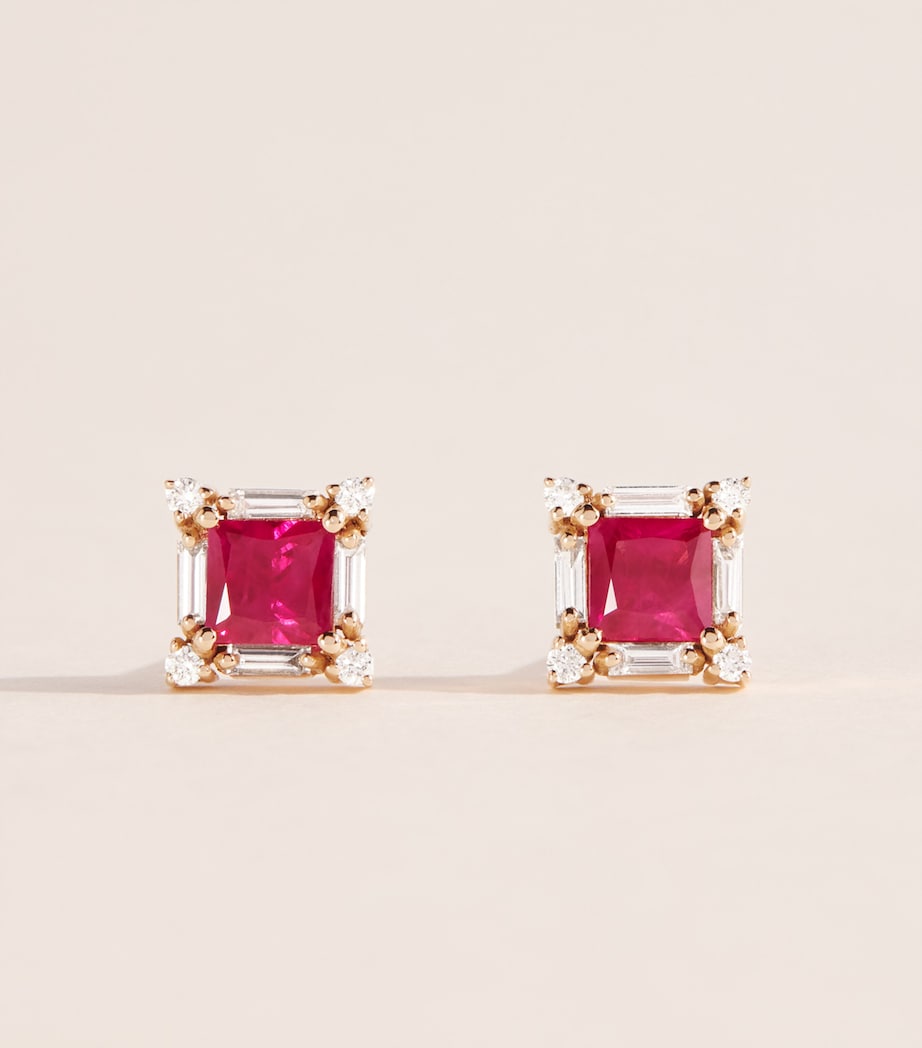 Suzanne Kalan rose gold ruby diamond midi stud earrings, UK version