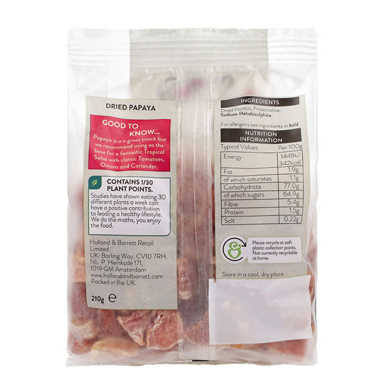 Holland & Barrett papaya pieces 210g, UK version