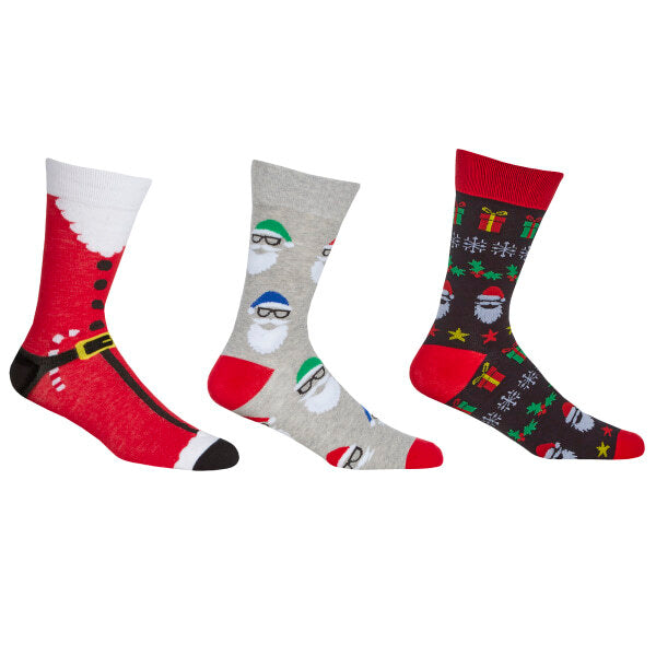 Mens Cotton Rich Novelty Festive Socks (Pack Of 3) (UK 6-11) GOODS Superdrug Black/Red  