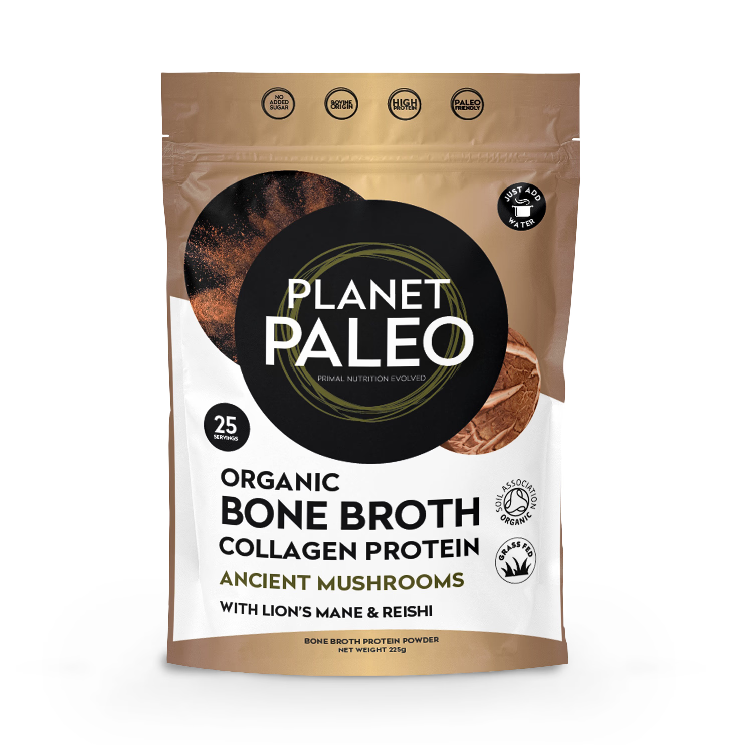 Planet Paleo bone broth ancient mushrooms 225g - British product