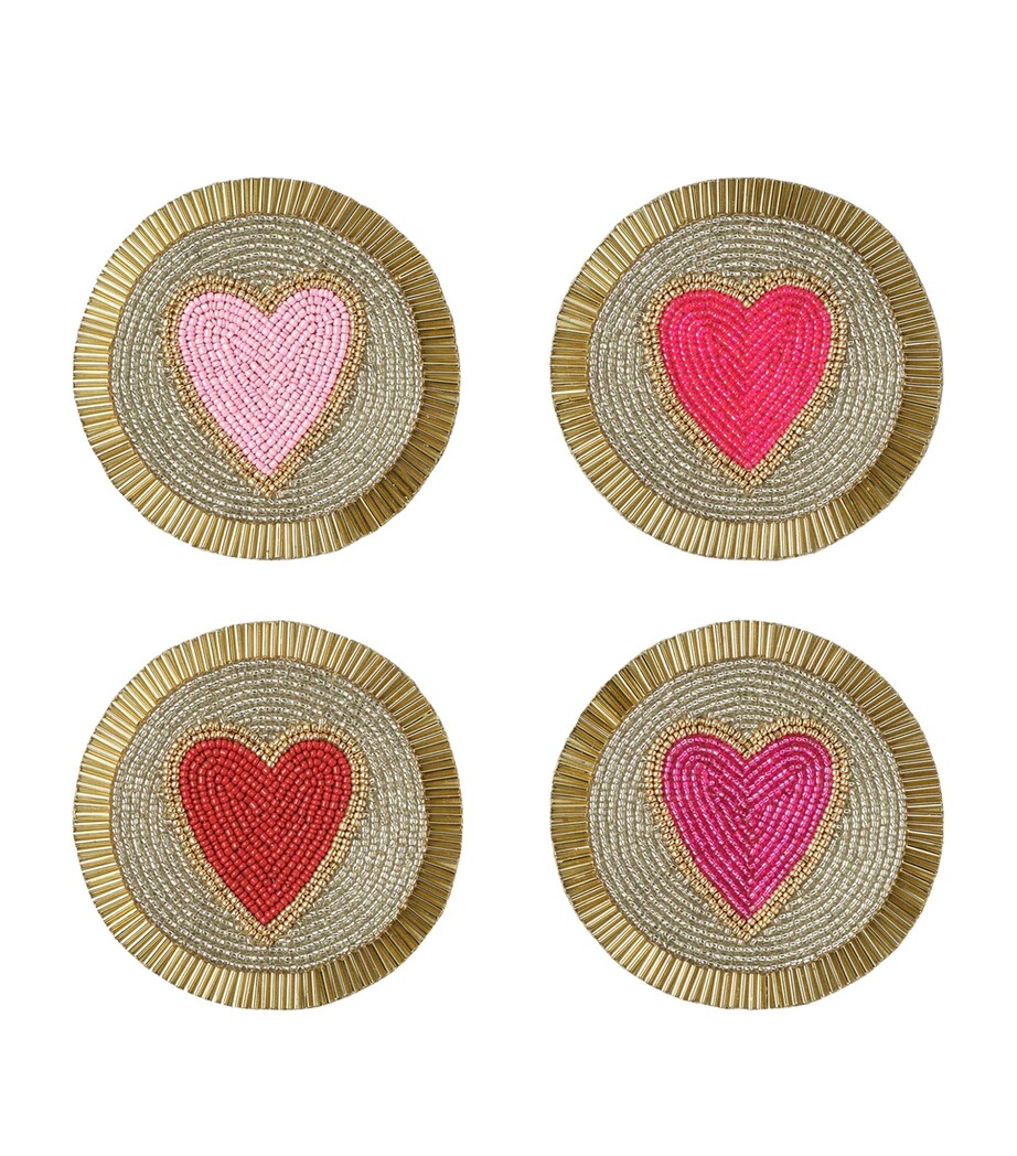 Joanna Buchanan beaded heart coasters set of 4, UK version