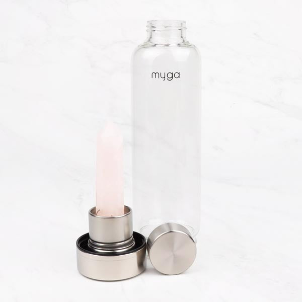 Myga rose quartz crystal glass water bottle - British product