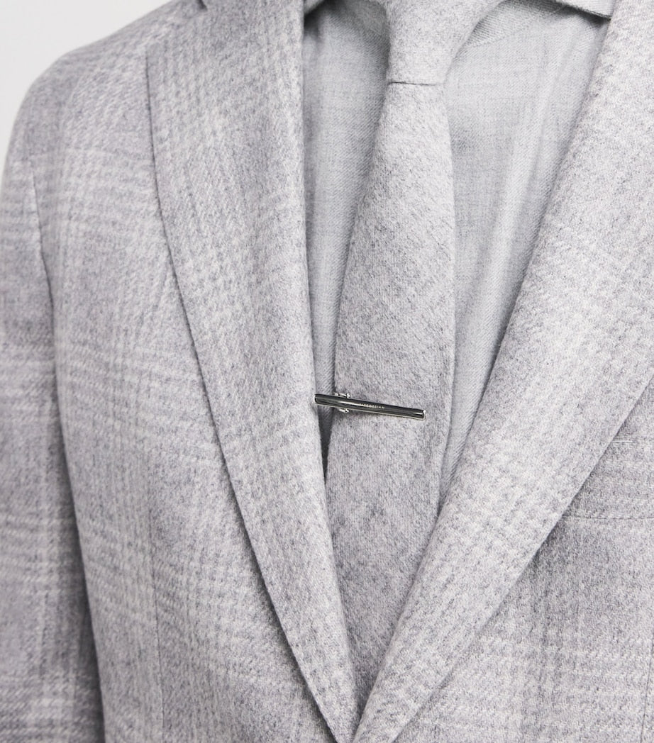 Tateossian sterling silver tie clip with check motif, imported from the UK