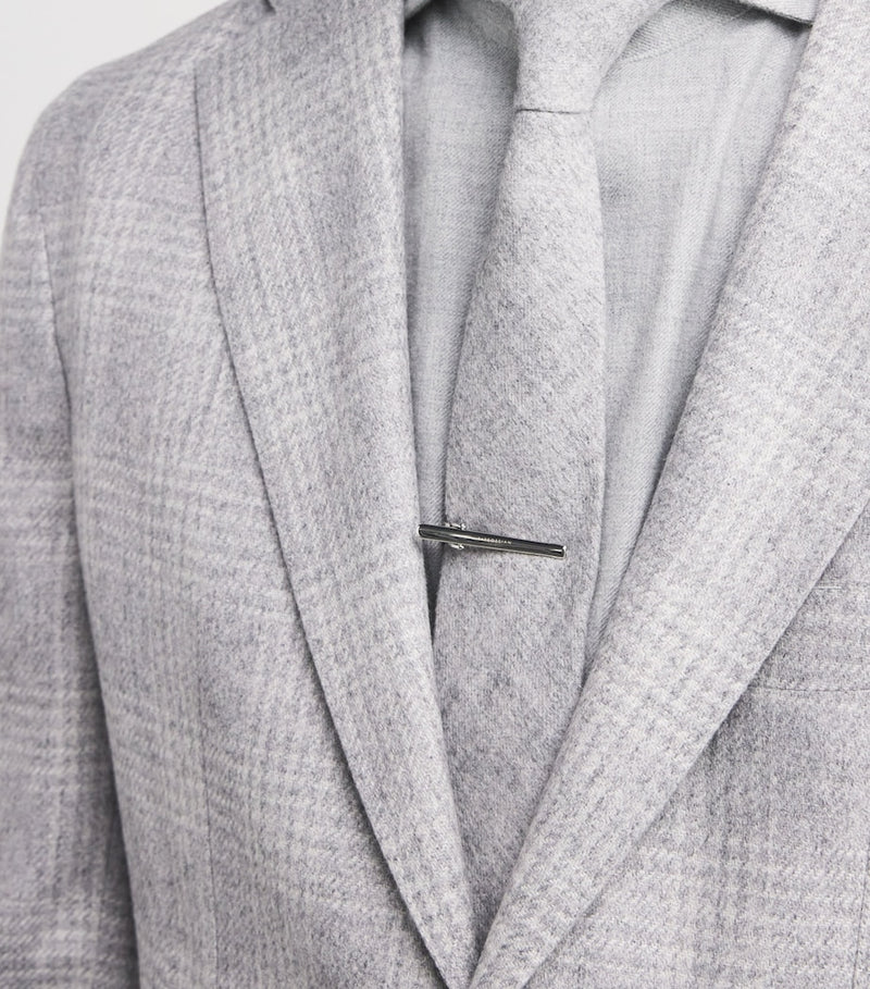 Tateossian sterling silver tie clip with check motif, imported from the UK