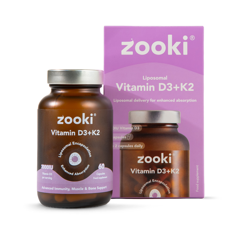 Zooki liposomal vitamin D3+K2 capsules 60 count, imported from the UK