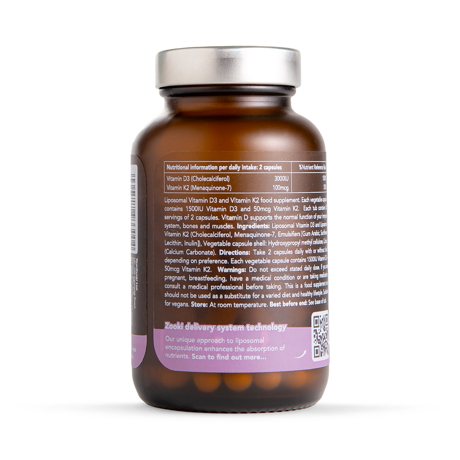 Zooki liposomal vitamin D3+K2 capsules 60 count, imported from the UK