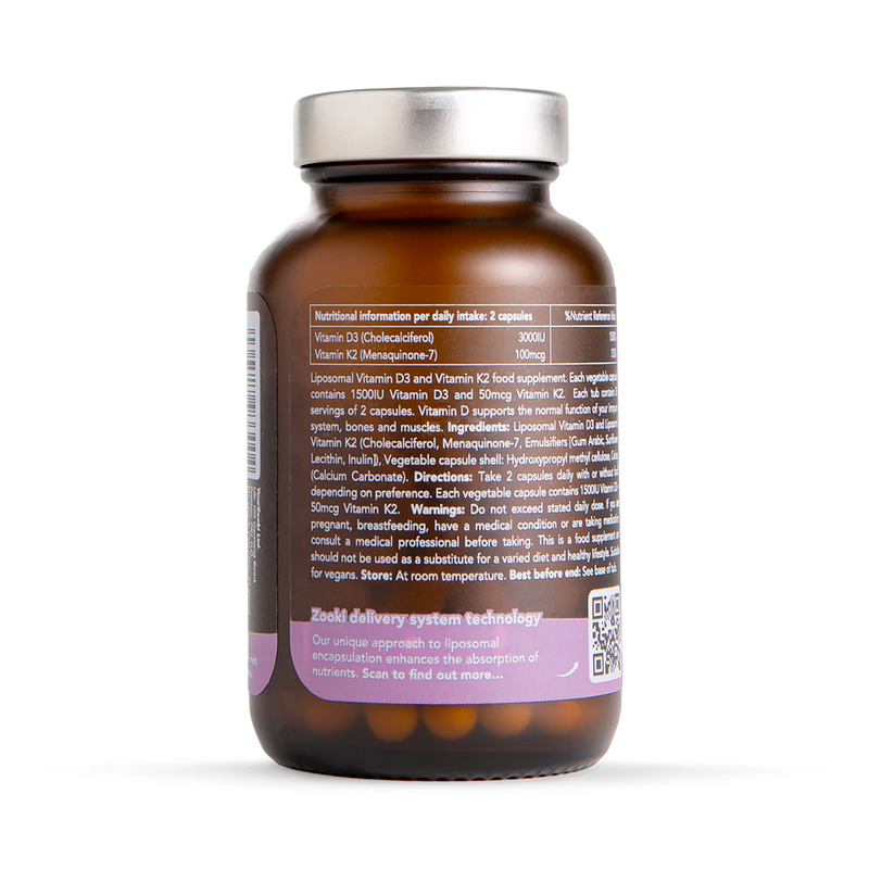 Zooki liposomal vitamin D3+K2 capsules 60 count, imported from the UK