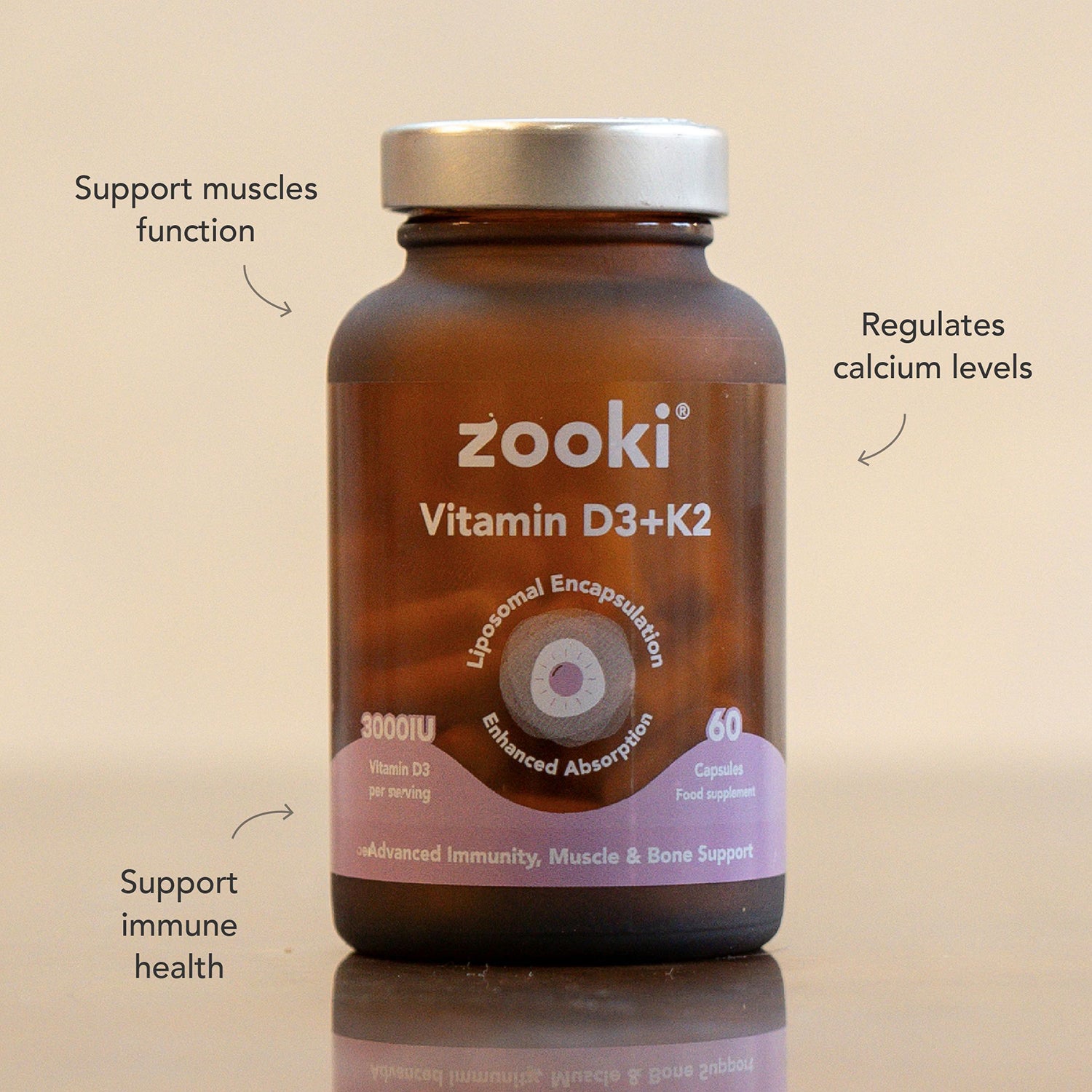 Zooki liposomal vitamin D3+K2 capsules 60 count, imported from the UK