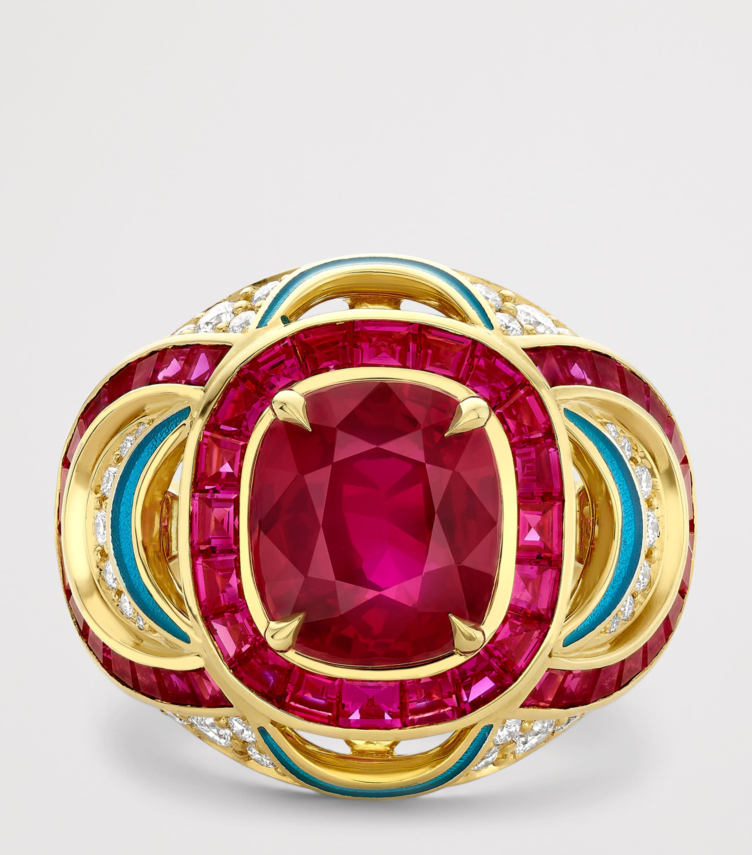 Boodles yellow gold diamond and ruby Palace ring - British product