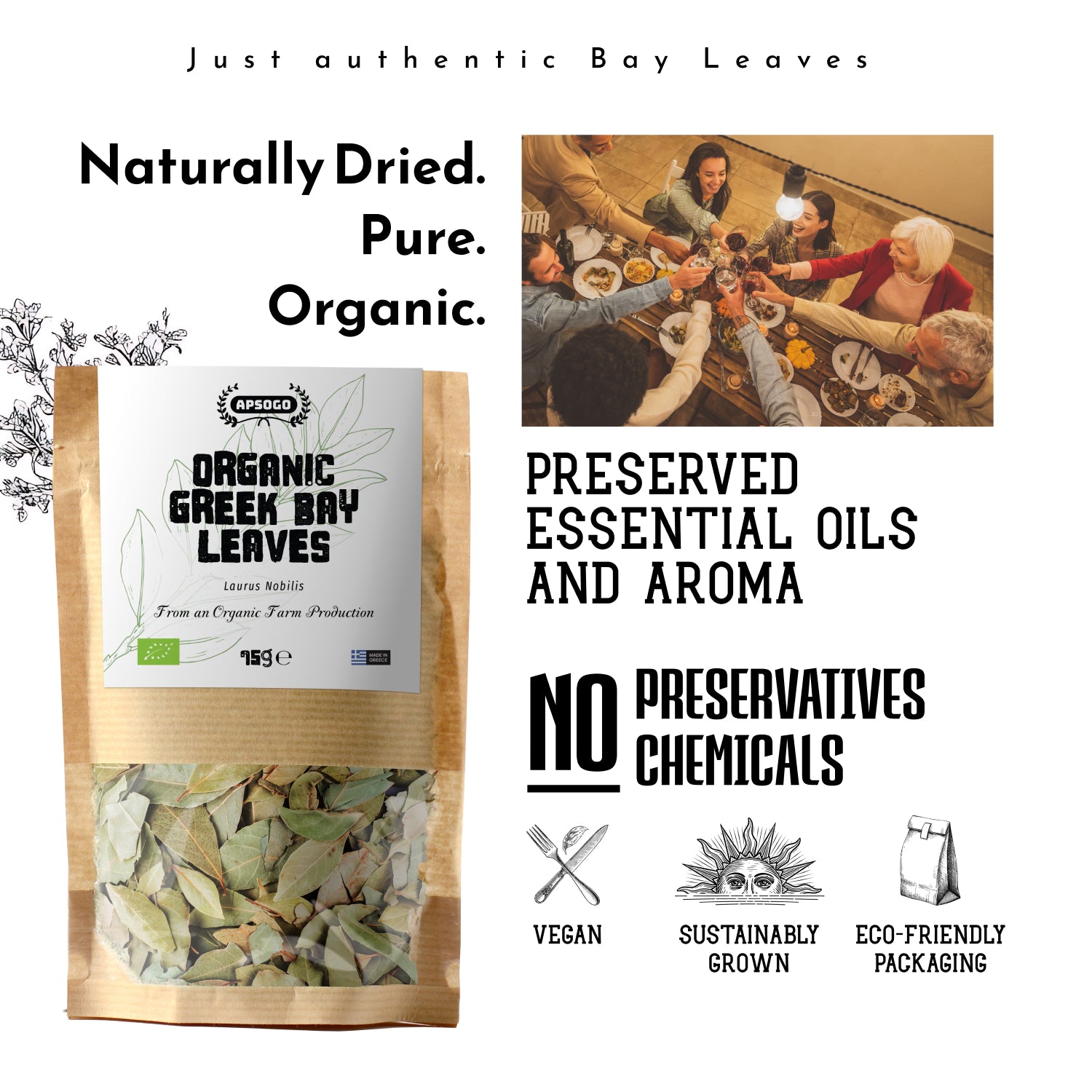 APSOGO organic dried bay leaves 75g (Laurus Nobilis), UK version