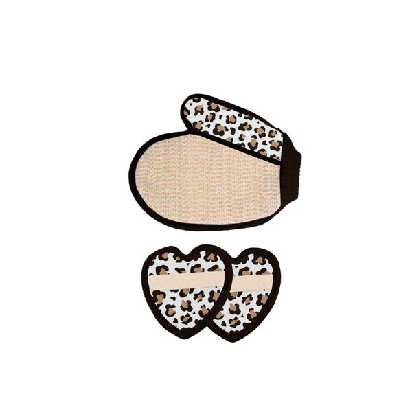 Leopard print bathing set with heart-shaped mitts - British product