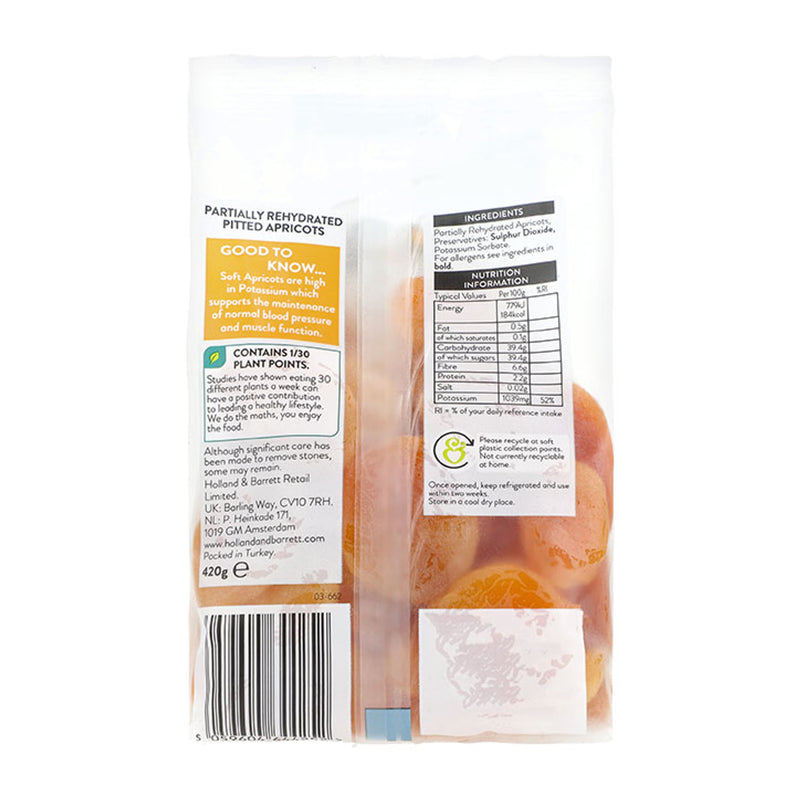 Holland & Barrett soft apricots 420g, imported from the UK