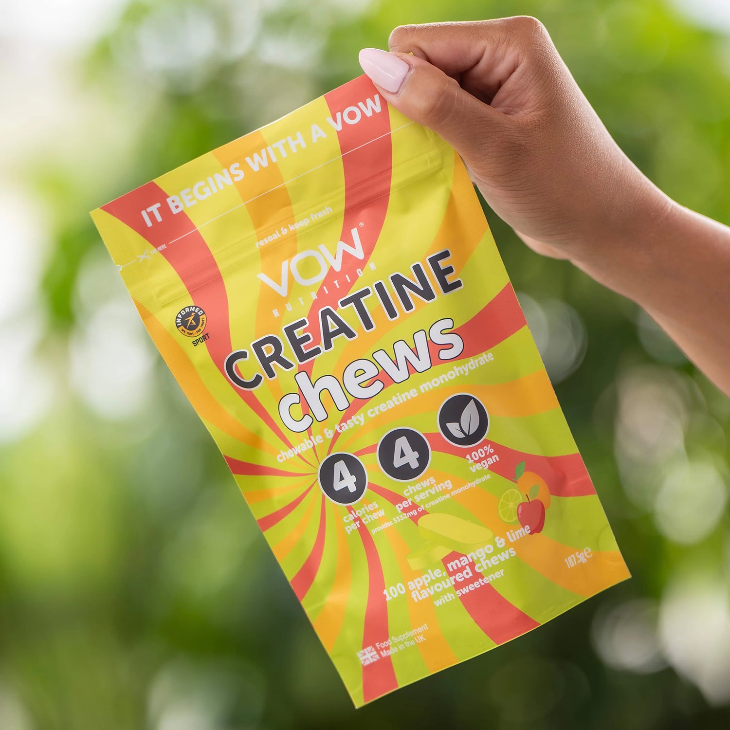 Vow Nutrition Creatine Chews Pomme Mangue et Citron Vert 100 Chews, version UK