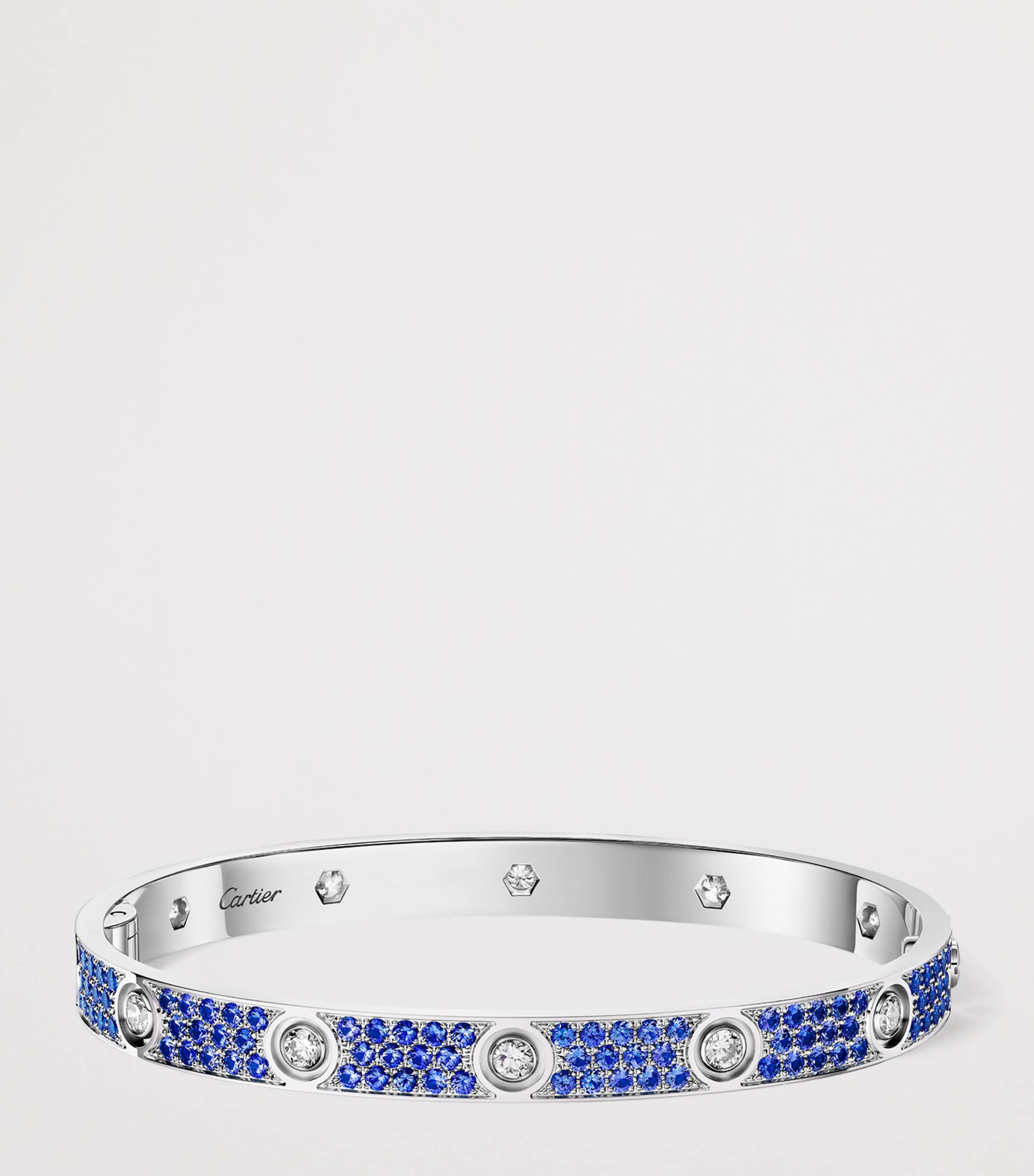 Cartier white gold LOVE bracelet with diamonds and sapphires, UK version