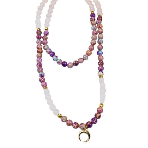 Myga balance bead necklace with crescent moon pendant, imported from the UK