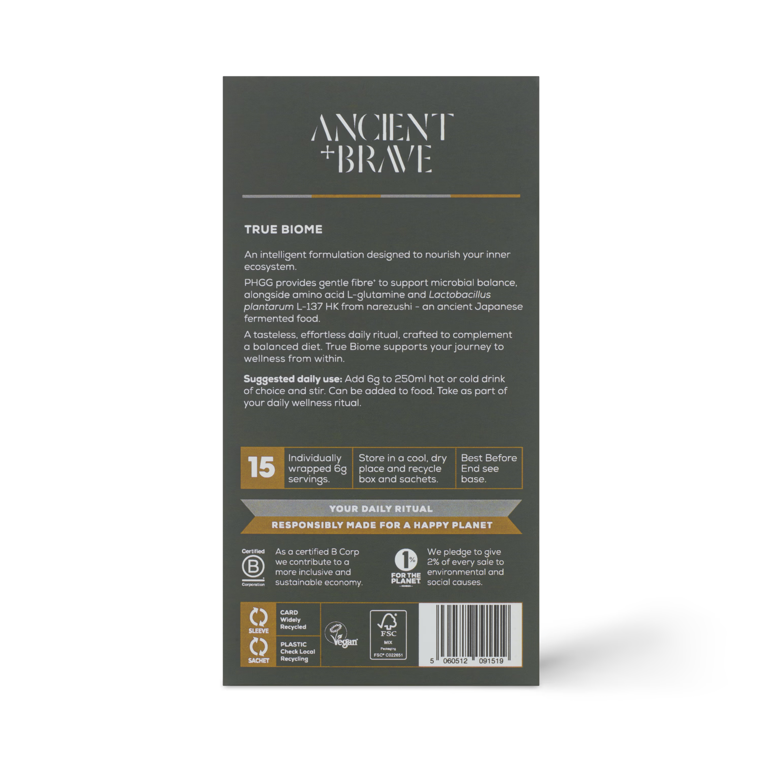 Ancient+Brave True Biome gut health supplement 15 sachets - British product