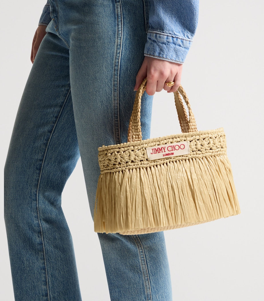 Jimmy Choo mini beach tote bag with raffia tassels, UK version
