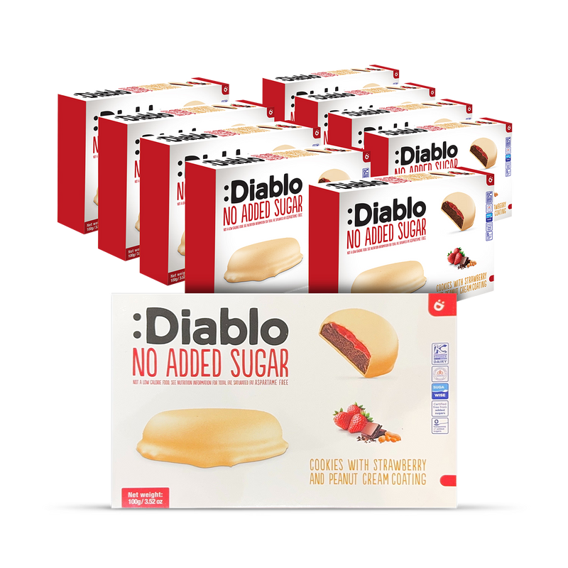 Diablo no added sugar cookies strawberry peanut cream coating 100g, UK version