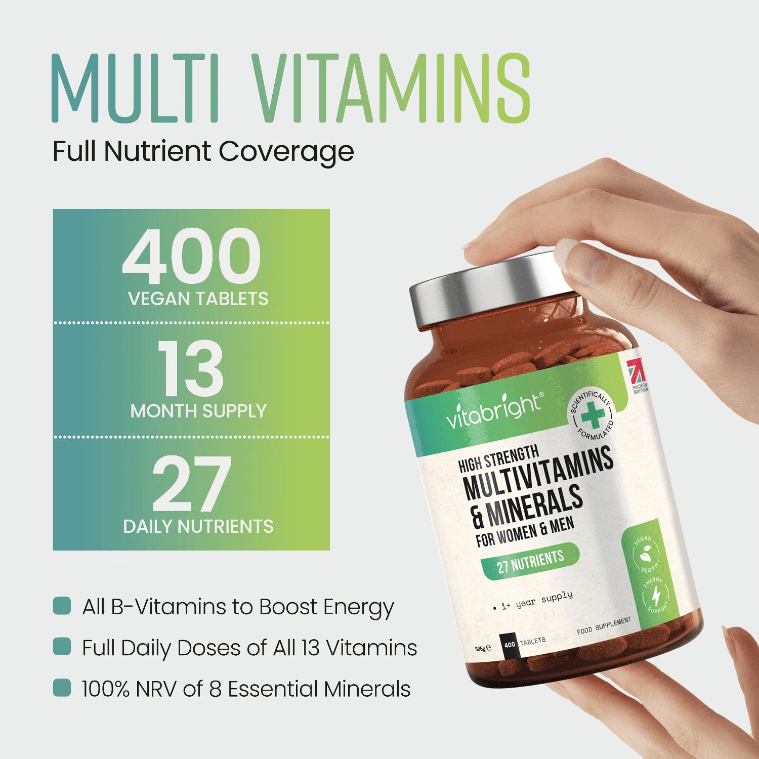 VitaBright multivitamin tablets 27 nutrients 400 tablets (British brand)