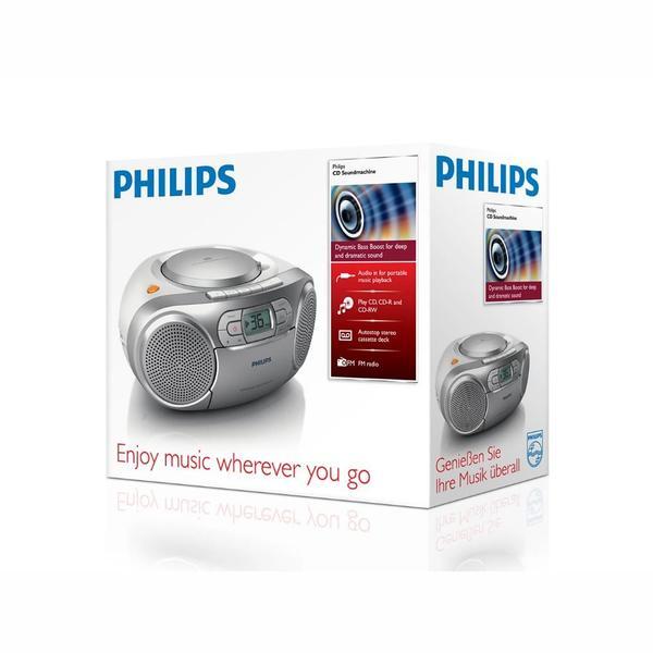 Philips AZ127 portable stereo system in silver, imported from the UK