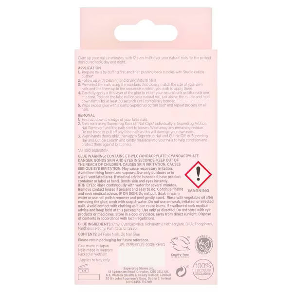 Studio London silver metallic false nails 24pcs, imported from the UK