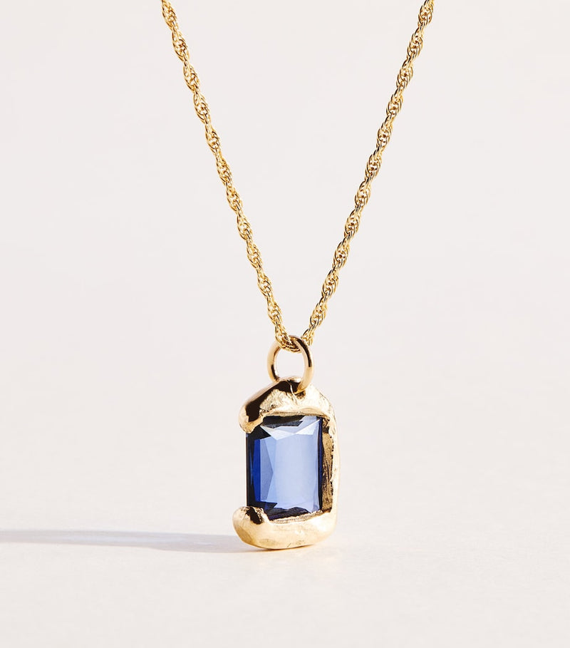 Bleue Burnham yellow gold sapphire pendant necklace, imported from the UK