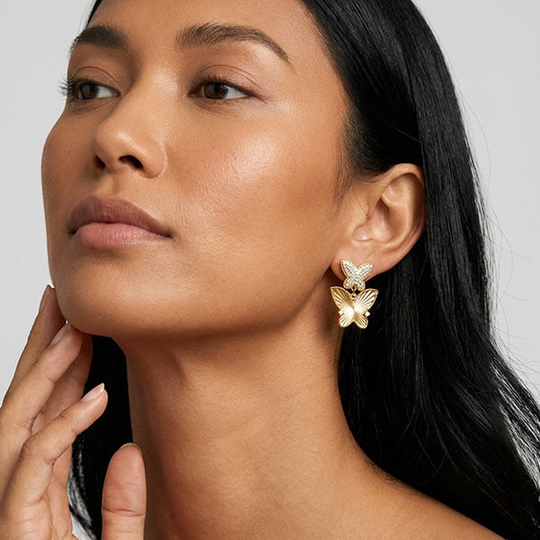 MUCHV butterfly drop earrings 18k gold (British brand)
