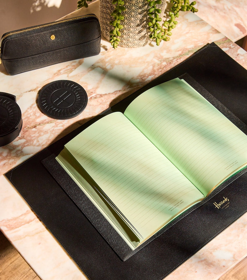 Harrods leather desk mat with embossed logo, UK version