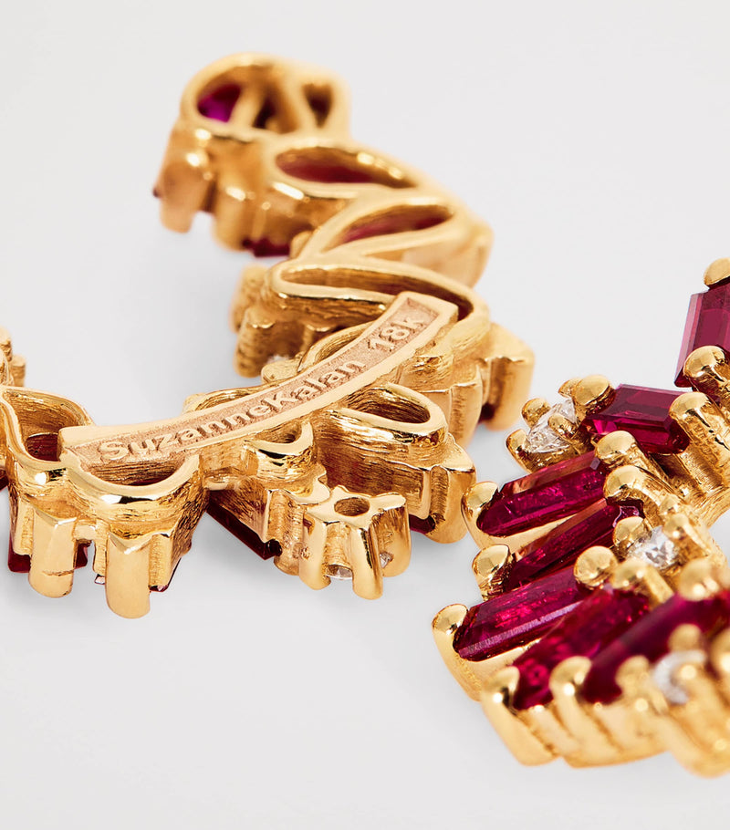 Suzanne Kalan rose gold diamond and ruby hoop earrings, UK version