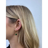 SVNX emerald green heart hoop earrings in gold, UK version