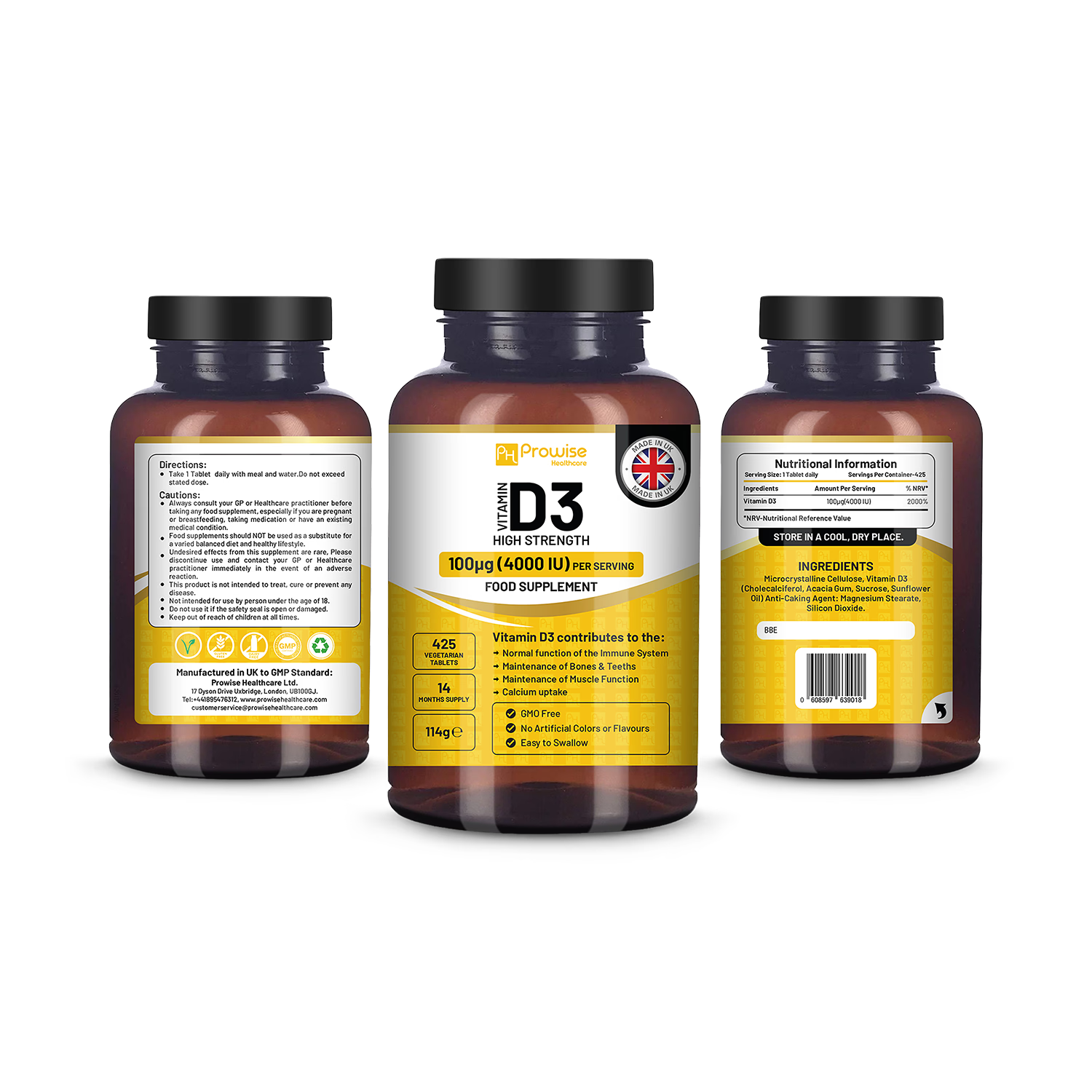 Prowise Healthcare Vitamin D3 4000 IU 425 tablets, UK version
