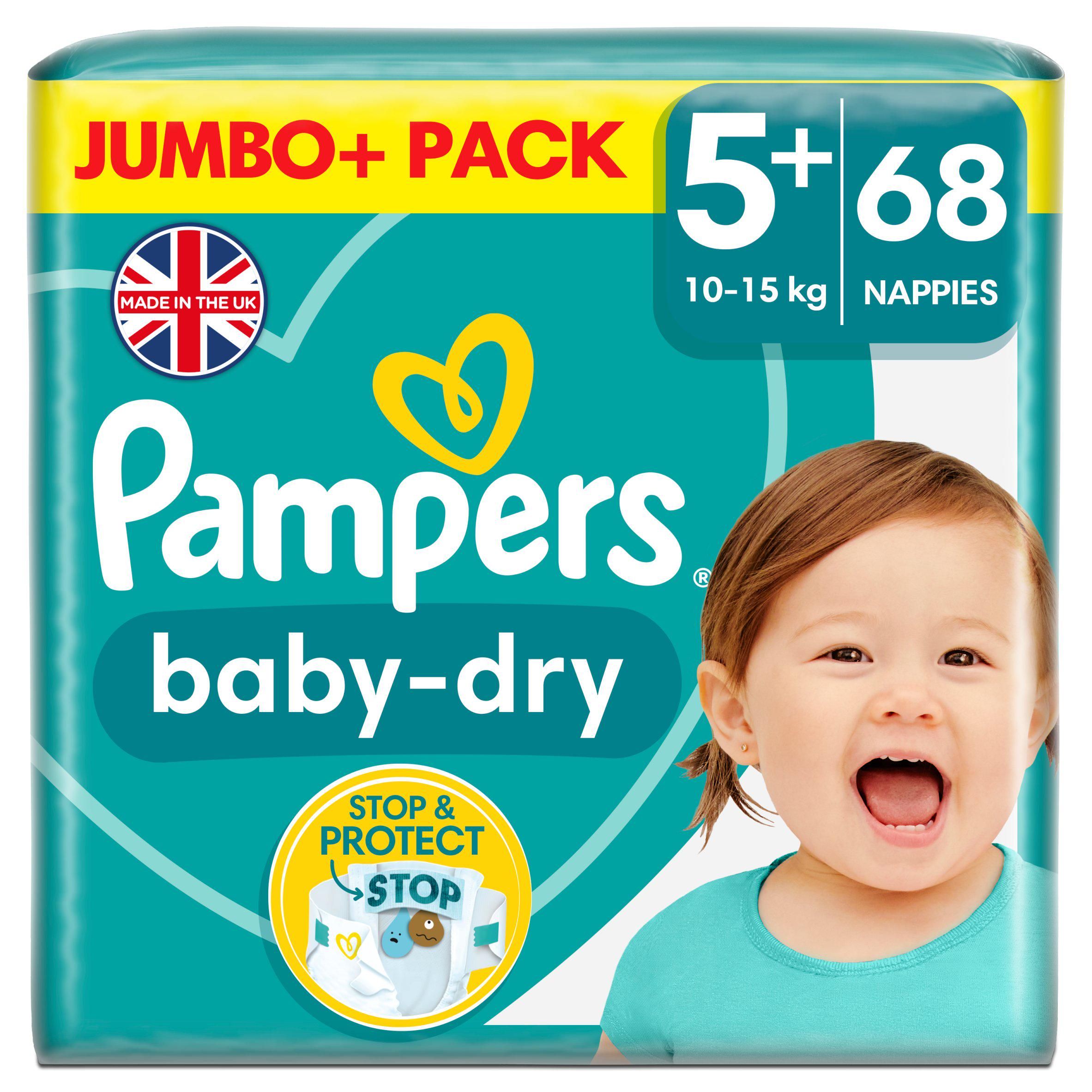 Pampers Baby Dry Jumbo+ Pack Nappies Size 5+, 12kg-17kg x68 big packs Sainsburys   