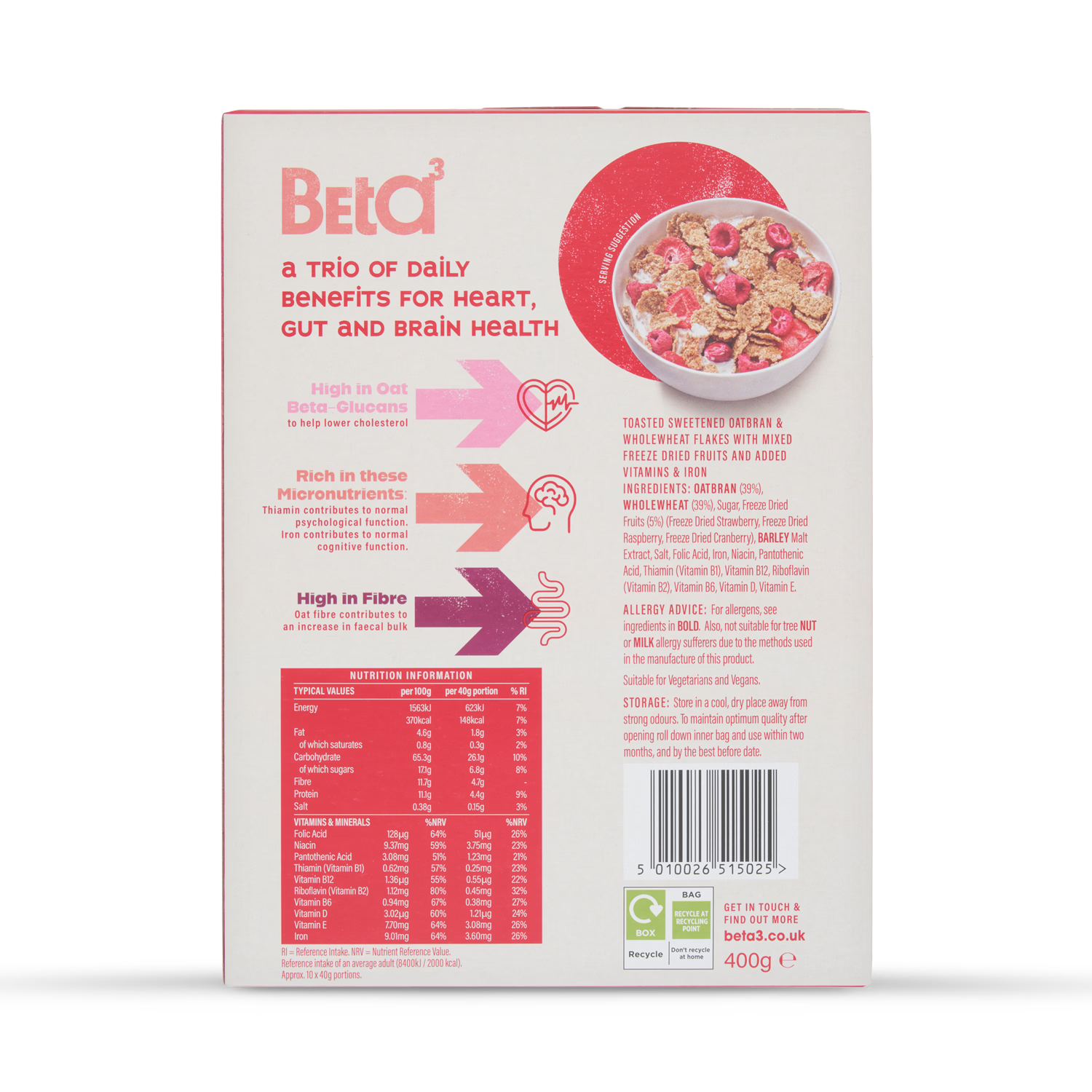 Mornflake oat bran flakes cereal Very Berry 400g, UK version